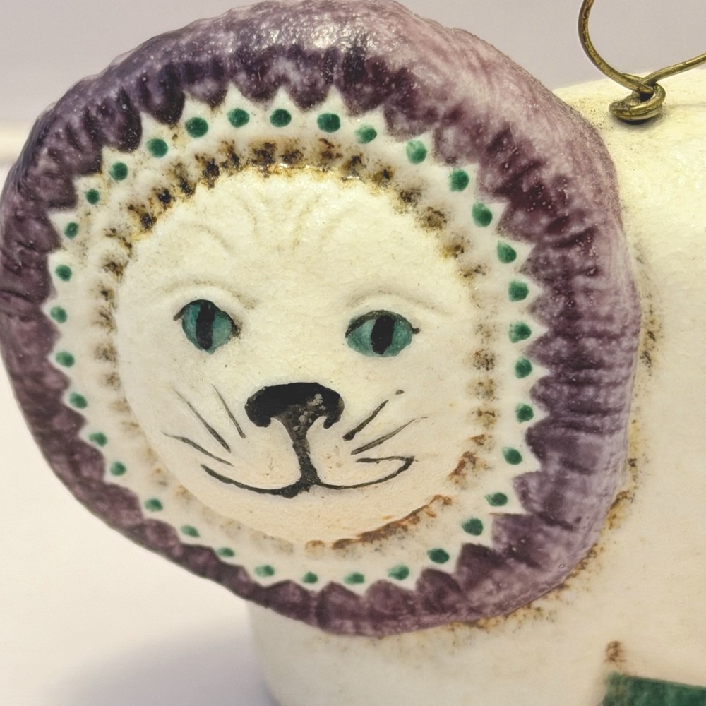 Vintage Salamander Art Pottery Ornament Whimsical Hand Painted Signed Rare Lion